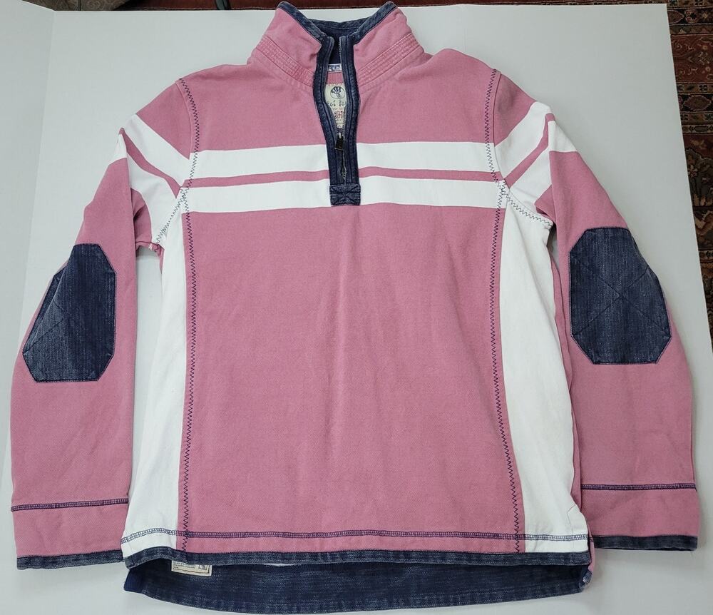 Fat Face Airlie Quarter Zip Rugby Sweater Light Pink Navy & White Men's Size M
